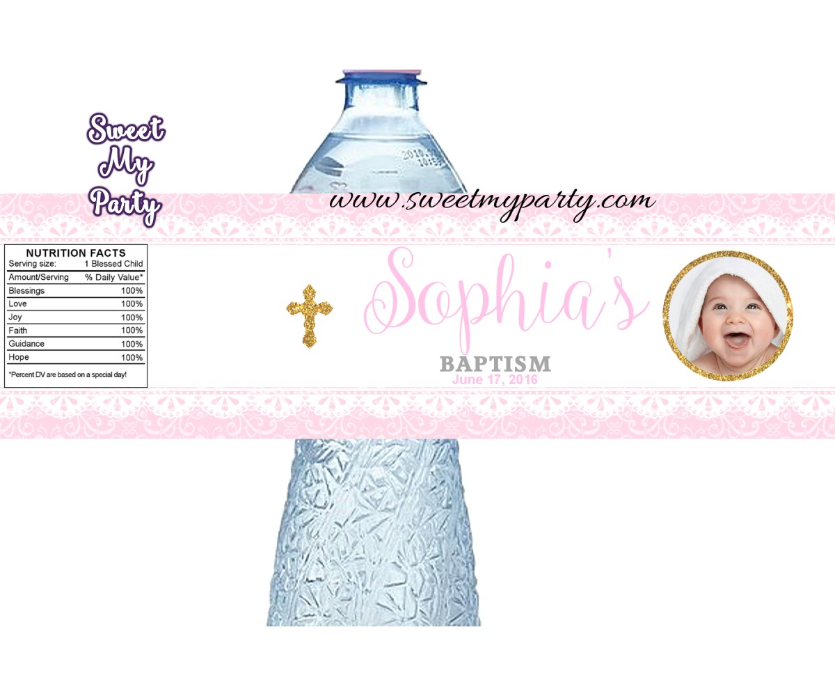 Baptism water bottle labels with photo for girl,Christening water bottle labels,(1bg)